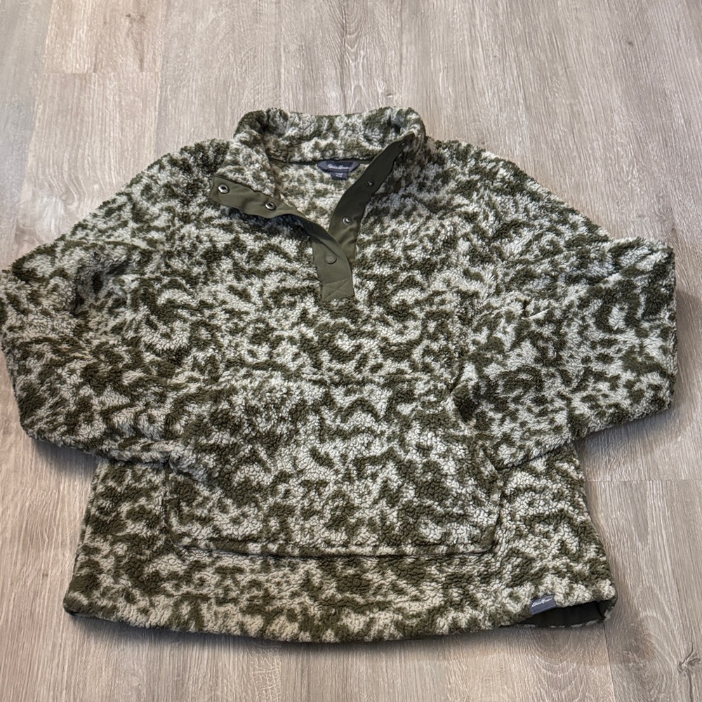 Olive Green & Cream Sherpa Pullover Hoodie